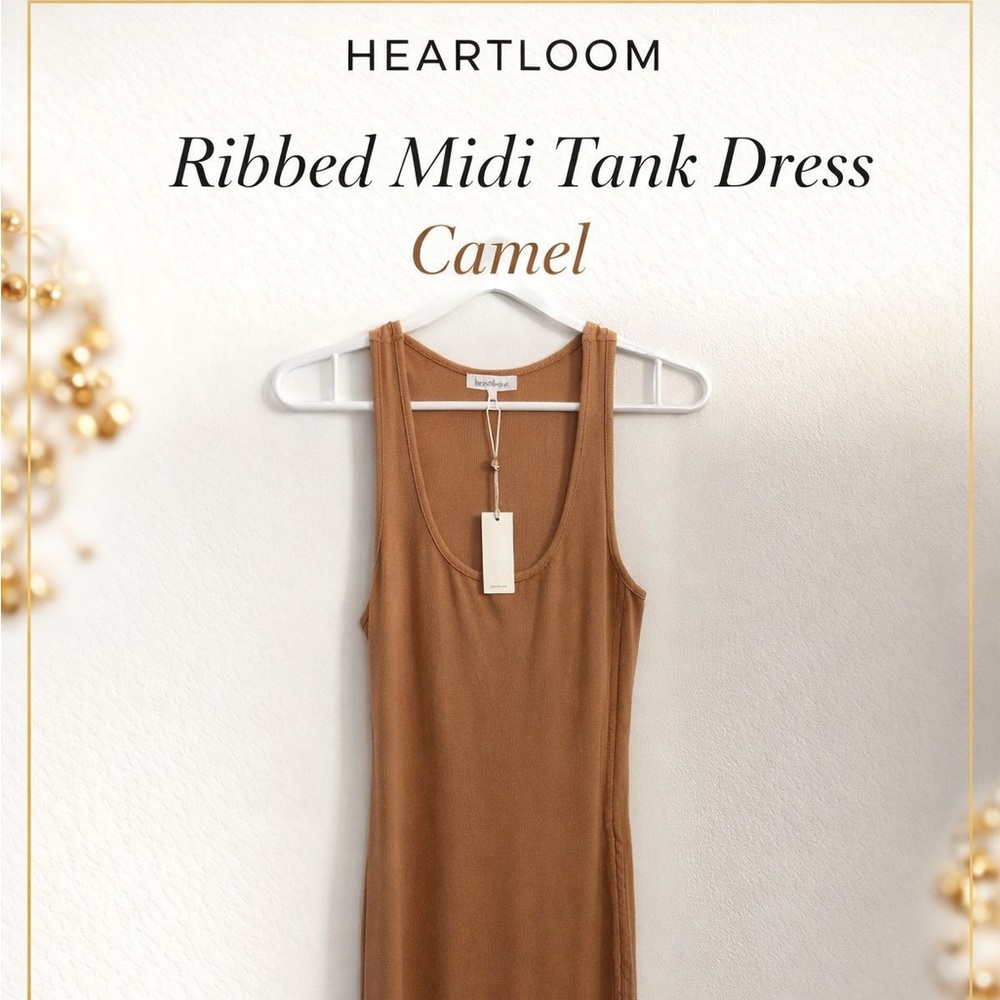 Heartloom Ribbed Tank Midi dress Camel side slit NWT